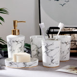HULIANFU Wedding Set Marble Texture Ceramic Bathroom Accessories Set  Bathroom Kit Toothbrush Holder Soap Dispenser Bathroom Tray So