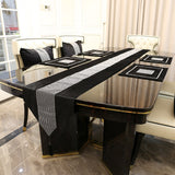HULIANFU Luxury Table Runner with Handmade Rhinestones European Tasseled Flannel Table Runner Wedding Party Supplies Pillowcase Napkin