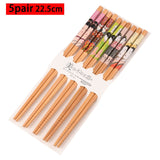 HULIANFU Reusable 5 Pair Set Handmade Bamboo Japanese Style Natural Wood Chopsticks Sushi Food Cat Flower Multi Color Wooden Chop Sticks