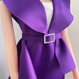 hulianfu Women  Short Sleeve V-Neck Fashion Slim Irregular Sexy Large Size Temperament Commuter High Waist Dress