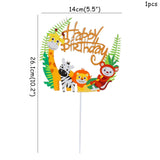 HULIANFU Wild Jungle Party Cake Topper Kids Happy Birthday  Animal Cake Flag Boy Birthday Party Decoration Children Forest Party Supplies