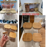 HULIANFU Square Sealed Glass Bottles New Tea Coffee Beans Transparent Glass Storage Boxes Candy and Snack Tins with Bamboo Lid