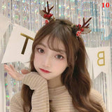 HULIANFU 2023 Christmas Headband Reindeer Antlers Horn Flower Hair Band Clasp Headwear for Kids Adult New Year Navidad Party Halloween Cosplay