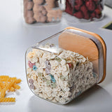 HULIANFU Square Sealed Glass Bottles New Tea Coffee Beans Transparent Glass Storage Boxes Candy and Snack Tins with Bamboo Lid