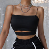 Hulianfu New Fashion Hot Sexy Women Summer Sexy Casual Sleeveless Cut-Out Short Tee Shirt Crop Top Vest Strap Tank Top Blouse