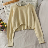 Hulianfu New Autumn Women Solid Sweater O-Neck Loose Sweater Pullover Crop Top Sweaters Shirts Femme Knit Outwear Jumpers