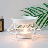 HULIANFU Metal Aromatic Oil Burner Geometric Ceramic Essential Oil Tealight Candle Holder Wax Melt Warmer Aroma Diffuser Lamp