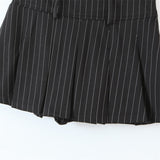 Hulianfu New Spring Summer Chic Vintage Preppy Style Striped High-Waist Pleated Mini Skirt Thin Hot Girl A-Line Skirt Women Fashion