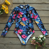 Long Sleeve Print Floral New One Piece Swimsuit Swimwear Women Bathing Suit Backless Swimsuit Vintage Surfing Swim Suit