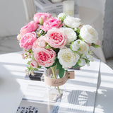 HULIANFU 2023 White Roses Artificial Flowers Silk Peonies Wedding Decorative Vases for Home Decor Bride Bouquet Foam Craft Gifts Fake Plants