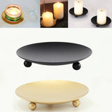 HULIANFU Iron Black Gold Plated Candle Holders Pillar Metal Plate For Wedding Party Festival Portavelas Candelabra Art Gift Home Decor
