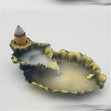 HULIANFU Leaf Tower Incense Ceramic Burner Fragrance Holder Backflow Censer Creative Aromatherapy Smoke Reflux Incense Stick Incense