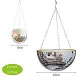 HULIANFU Retro Disco Ball Planter Basket Round Mirror Hanging Pot flower pot Wall Planter Pot Hangin Vase Desktop Decoration Balcony Vase