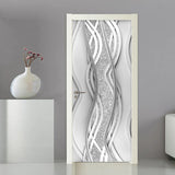 HULIANFU Modern PVC Door Sticker Self Adhesive Vinyl Silver Water Wave Pattern Waterproof Wall Sticker Home Decor Wallpaper