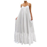 hulianfu Women Camisole Oversized Fashion Casual Solid Maxi Dresses Strap Dress Pocket Loose Backless Big Swing Solid Floor-length Robe