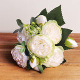 HULIANFU 2023 30cm Rose Pink Silk Bouquet Peony Artificial Flowers 5 Big Heads 4 Small Bud Bride Wedding Home Decoration Fake Flowers Faux