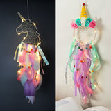 HULIANFU Unicorn Dream Catcher Boho Girls Kawaii Room Decor Christmas  Home Wall Pink Dreamcatcher Decoration Bedroom Nursery Baby Gift