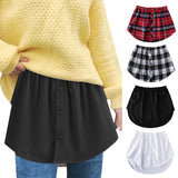 Hulianfu Detachable Underskirt Cotton Shirt Extender for Women Irregular False Skirt Tail Blouse Hem Plaid Mini Skirt Extender Hemline