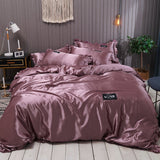 HULIANFU Pure Satin Silk Bedding Set Lace Luxury Duvet Cover Set Single Double Queen King Size 240x220 Couple Quilt Covers White Gray Red