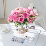 HULIANFU 2023 White Roses Artificial Flowers Silk Peonies Wedding Decorative Vases for Home Decor Bride Bouquet Foam Craft Gifts Fake Plants