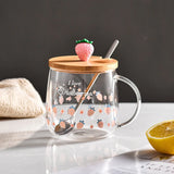 HULIANFU Novelty 3d Lid Cartoon Strawberry Cute Water Glass Transparent Mug Drinking Borosilicate Glasses Coffee Milk Juice Drinkware Cup
