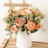 HULIANFU White Silk Artificial Roses Flowers Wedding Home Autumn Decoration High Quality Big Bouquet Luxury Fake Flower Arrangement Bulk