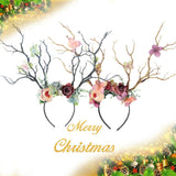 HULIANFU 2023 Christmas Headband Antlers Deer Horns Fairy Tale Flower Tree Branch Retro Hair Hoop Crown Festival Party Props Xmas Costume