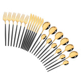 HULIANFU Pink Gold Cutlery Set Stainless Steel Dinnerware Set 24Pcs Knives Forks Coffee Spoons Flatware Set Kitchen Dinner Tableware Set