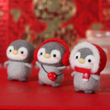 HULIANFU Unfinished Felt Kit  New Latest Funny Festive Christmas New Year Penguin Wool Needle Felt Kit Package DIY Handmade Doll Toy