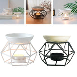 HULIANFU Metal Aromatic Oil Burner Geometric Ceramic Essential Oil Tealight Candle Holder Wax Melt Warmer Aroma Diffuser Lamp