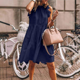 Hulianfu Fashion Ruffles Collar White Loose Beach Woman Dress Summer Casual Boho Sleeveless Big Hem Ladies Dresses For Women Robe