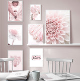 HULIANFU Pink Flower Dahlia Peony Coral Corridor Quotes Wall Art Canvas Painting Nordic Posters And Prints Wall Pictures For Living Room
