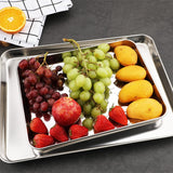 HULIANFU Stainless Steel Food Storage Trays Rectangle Steamed Sausage Fruit Pans Water Bread Kitchen Baking Shallow Dish Serving Plate