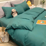 HULIANFU Washed cotton four-piece quilt cover sheet pillowcase bedding quilt soft solid color simple adult sanding three-piece bed sheet
