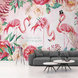 HULIANFU milofi factory custom wallpaper mural 3d nordic flamingo flower plant background wallpaper mural
