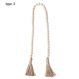 HULIANFU Natural Wood Bead Garland With Jute Rustic Wall Hanging Tassels String Handmade Garland Farmhouse Ornament DIY Home Decoration
