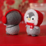 HULIANFU Unfinished Felt Kit  New Latest Funny Festive Christmas New Year Penguin Wool Needle Felt Kit Package DIY Handmade Doll Toy