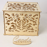 HULIANFU Wedding Card Boxes Wooden Box Wedding Supplies DIY Couple Deer Bird Flower Pattern Grid Business Card Wooden Box
