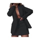 hulianfu Solid Color Suit Blazer Small Suit Jacket Short Skirt Two Piece Set Ladies Retro Jacket Suit Chic Top Casual Mini Skirt