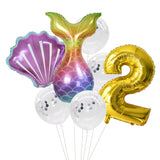 HULIANFU Little Mermaid Party Balloons 32inch Number Foil Balloon Kids Birthday Party Decoration Supplies Baby Shower Decor Helium Globos