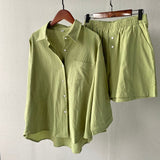 hulianfu Summer Casual Two-piece Suit  Women's Retro Fashion Shorts Suites Shirt High Waist Loose Bohemian Shorts Women's Suit Top