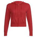 Knitted Sweater Women Hooded Cardigan Cropped Vintage Hoodies Y2K Solid Coat Women Sweater Outwear Long Sleeve Pull Femme