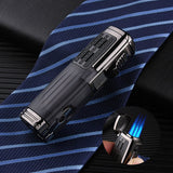 HULIANFU Metal Windproof Spray Gun Gas Lighter Smoking Four FlamesTorch 1300 C Multifunction Cigar Butane Lighters With Cigar Cutter