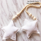 HULIANFU Nordic Boho Room Decor Double Star Moon Wooden Beads Cotton Hanging Wall Decoration Kawaii Kids Baby Bedroom Living Room Decor