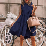 Hulianfu Fashion Ruffles Collar White Loose Beach Woman Dress Summer Casual Boho Sleeveless Big Hem Ladies Dresses For Women Robe
