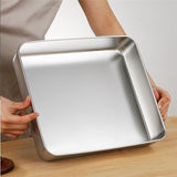 HULIANFU Thicken Stainless Steel Storage Tray with Lid Rectangle Food Plate Flat Bottom Dish Bakeware Cake Bread Baking Pan Kitchen Tools