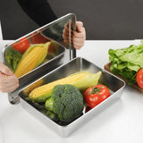 HULIANFU Thicken Stainless Steel Storage Tray with Lid Rectangle Food Plate Flat Bottom Dish Bakeware Cake Bread Baking Pan Kitchen Tools
