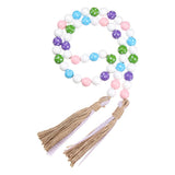 HULIANFU Natural Wood Bead Garland With Jute Rustic Wall Hanging Tassels String Handmade Garland Farmhouse Ornament DIY Home Decoration