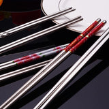 HULIANFU Stainless Steel Chopsticks Tableware Portable Reusable Blue Porcelain Patters Food Sticks Chopsticks Kitchen Dishes for Sushi