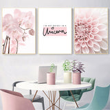 HULIANFU Pink Flower Dahlia Peony Coral Corridor Quotes Wall Art Canvas Painting Nordic Posters And Prints Wall Pictures For Living Room
